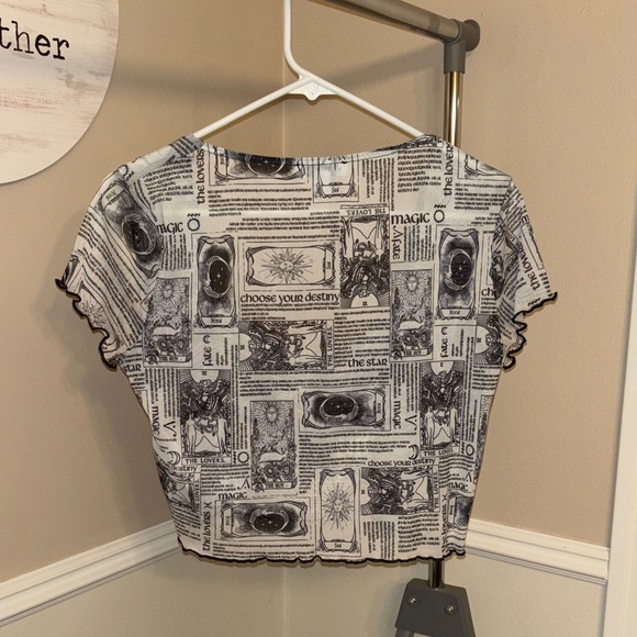 Topshop Tarot Card  Sheer Black and White Crop Top - Picture 2 of 4